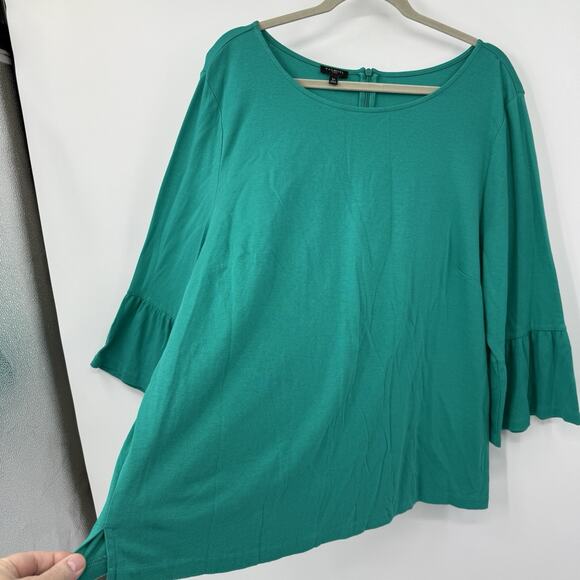 Talbots 3X Tunic 3/4 Bell Sleeve Green Cotton Tee Round neck Pullover Preppy - Picture 5 of 11